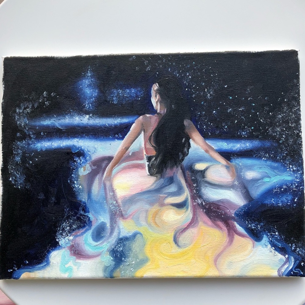Galaxy girl oil painting
